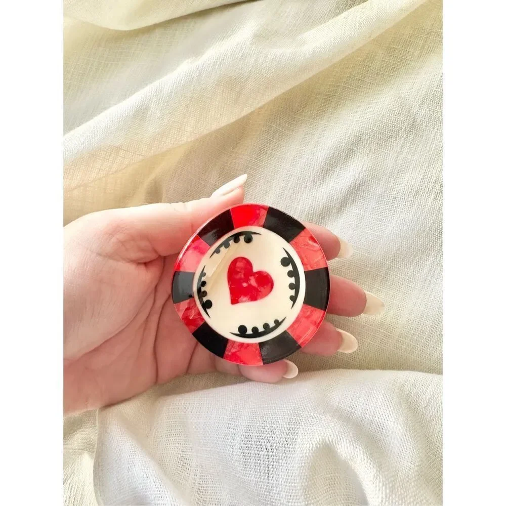 Lucky in love black, red, and cream poker chip hair claw